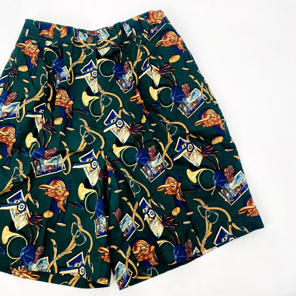 Vintage green patterned High Waisted Shorts